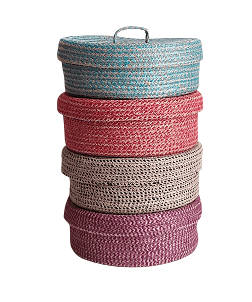 Colored Jute Basket with Lid 0