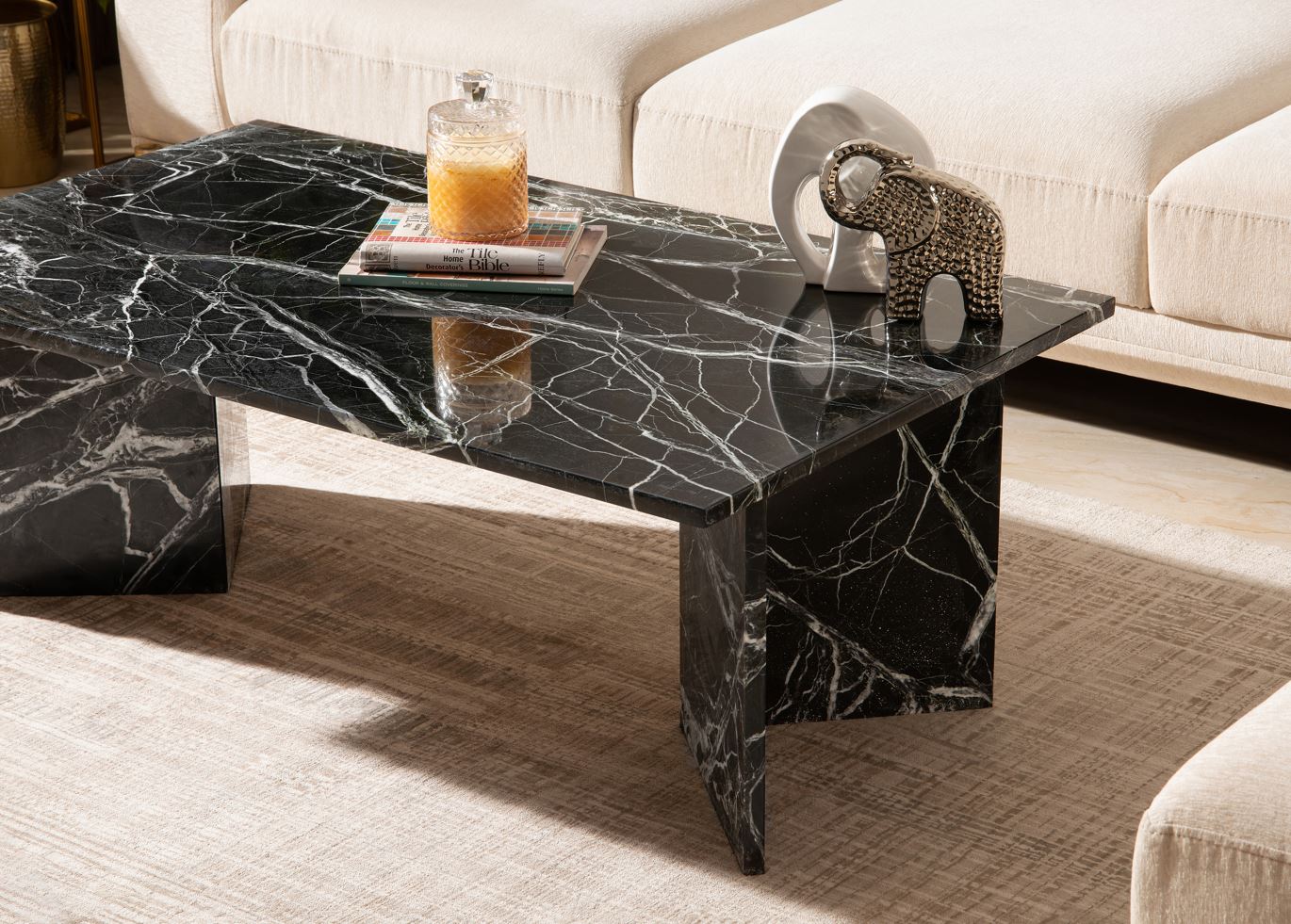 Black marble coffee table set sale