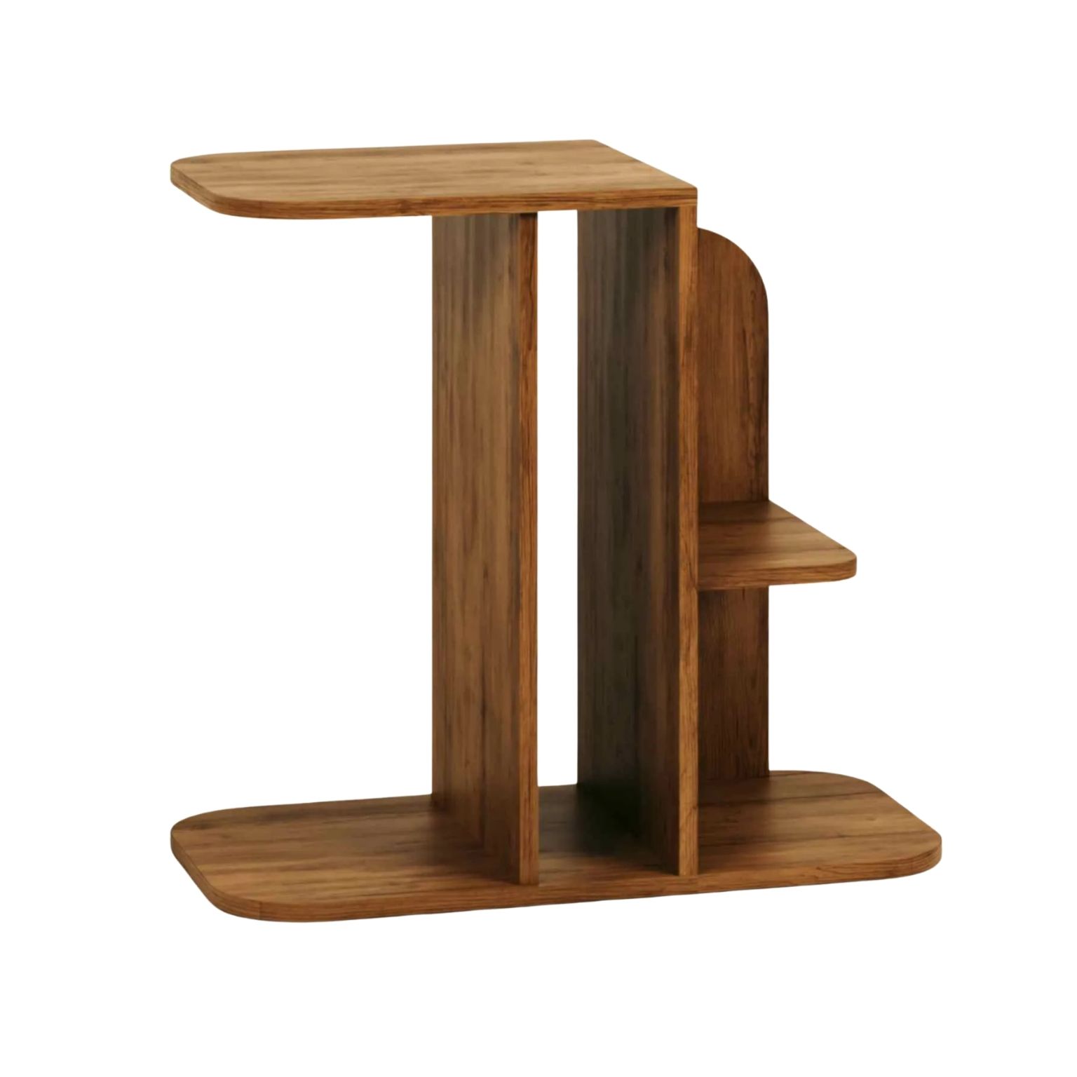 Ria Side Table - Natural Wood - Slides Under Sofa - Shelves 0