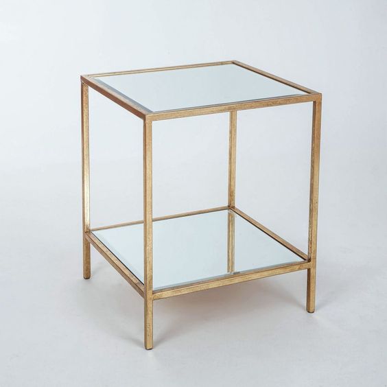 Alora Side Table - Glass Tops - Gold Metal - 2 Levels 0