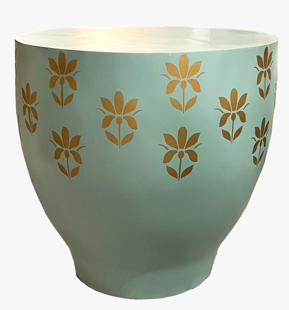 Stump Lotus Side Table - Hand Printed Gold Florals 0