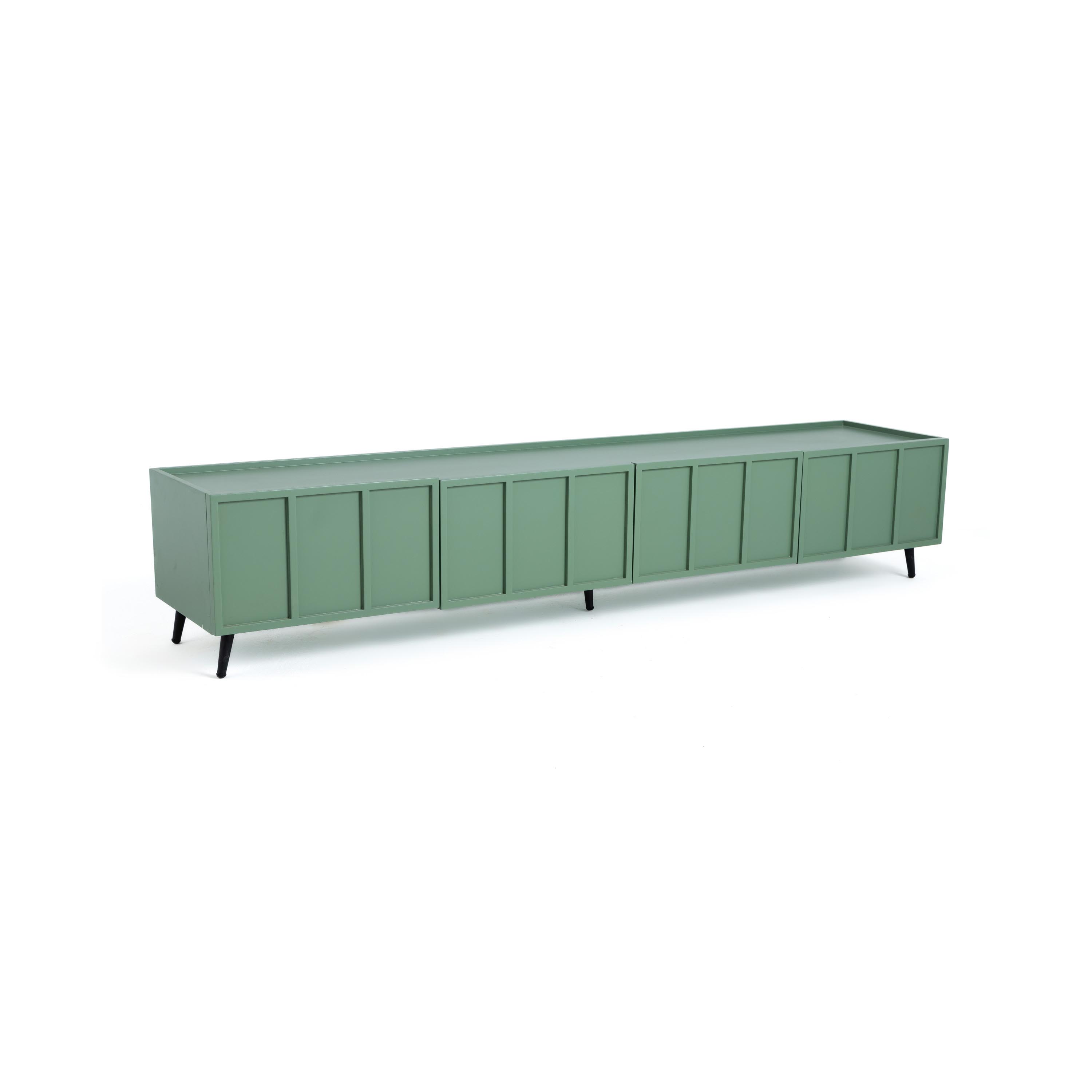 Carril Wooden TV Unit – 4 Hinged Doors - Steel Legs - Green 1
