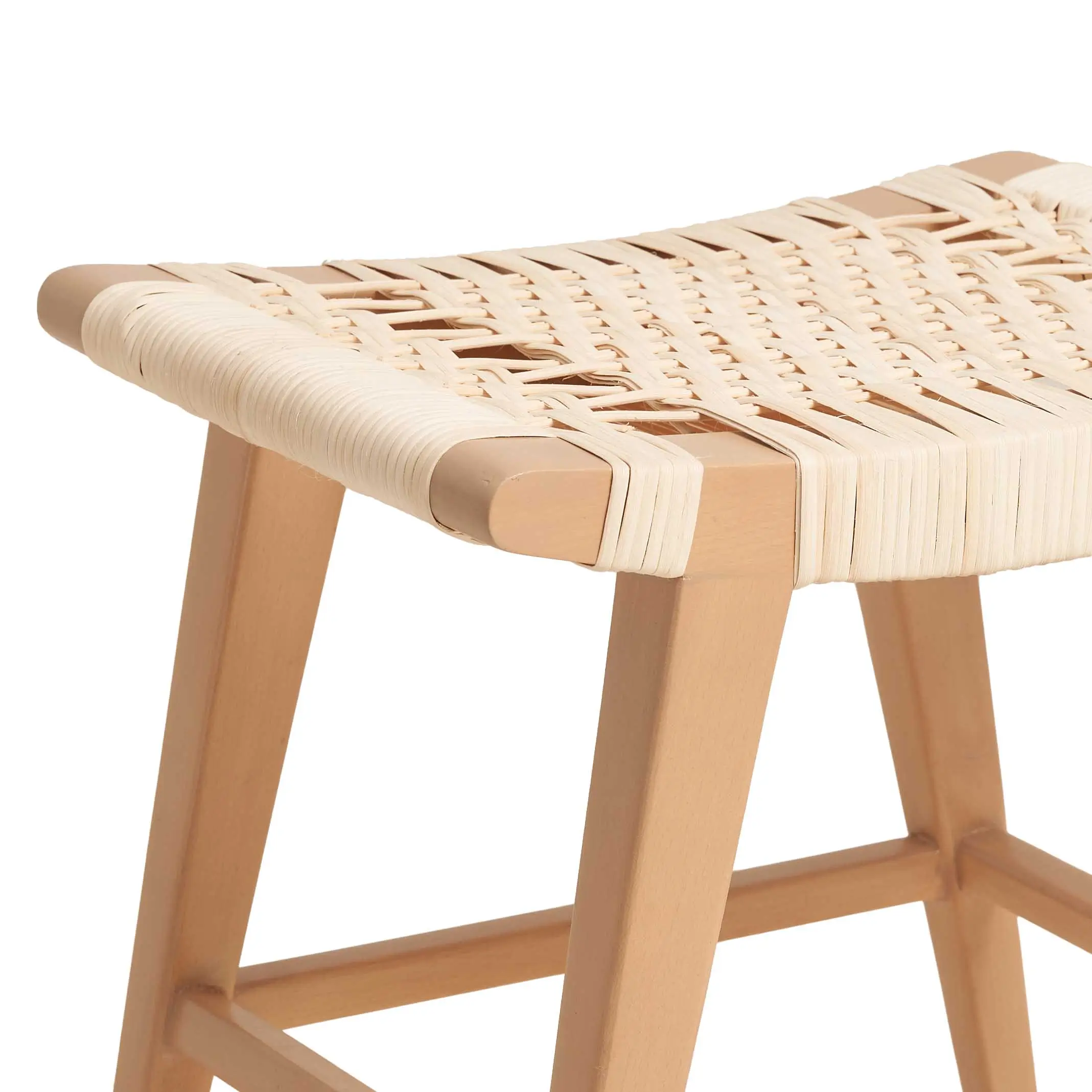 BP034 Stool With Slanted Beech Wood Legs & Woven Wicker Seat 2