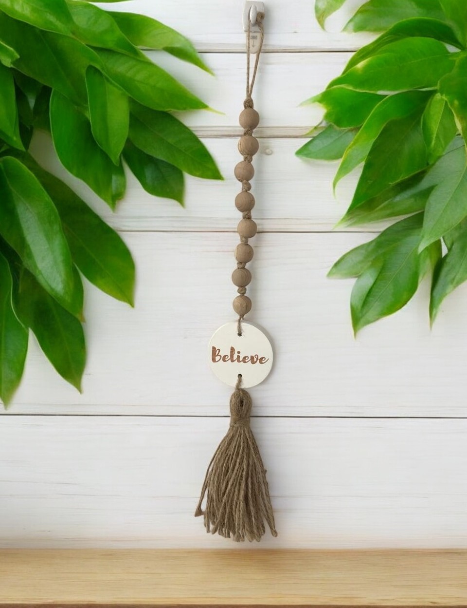 Believe Wooden bead garland White 0