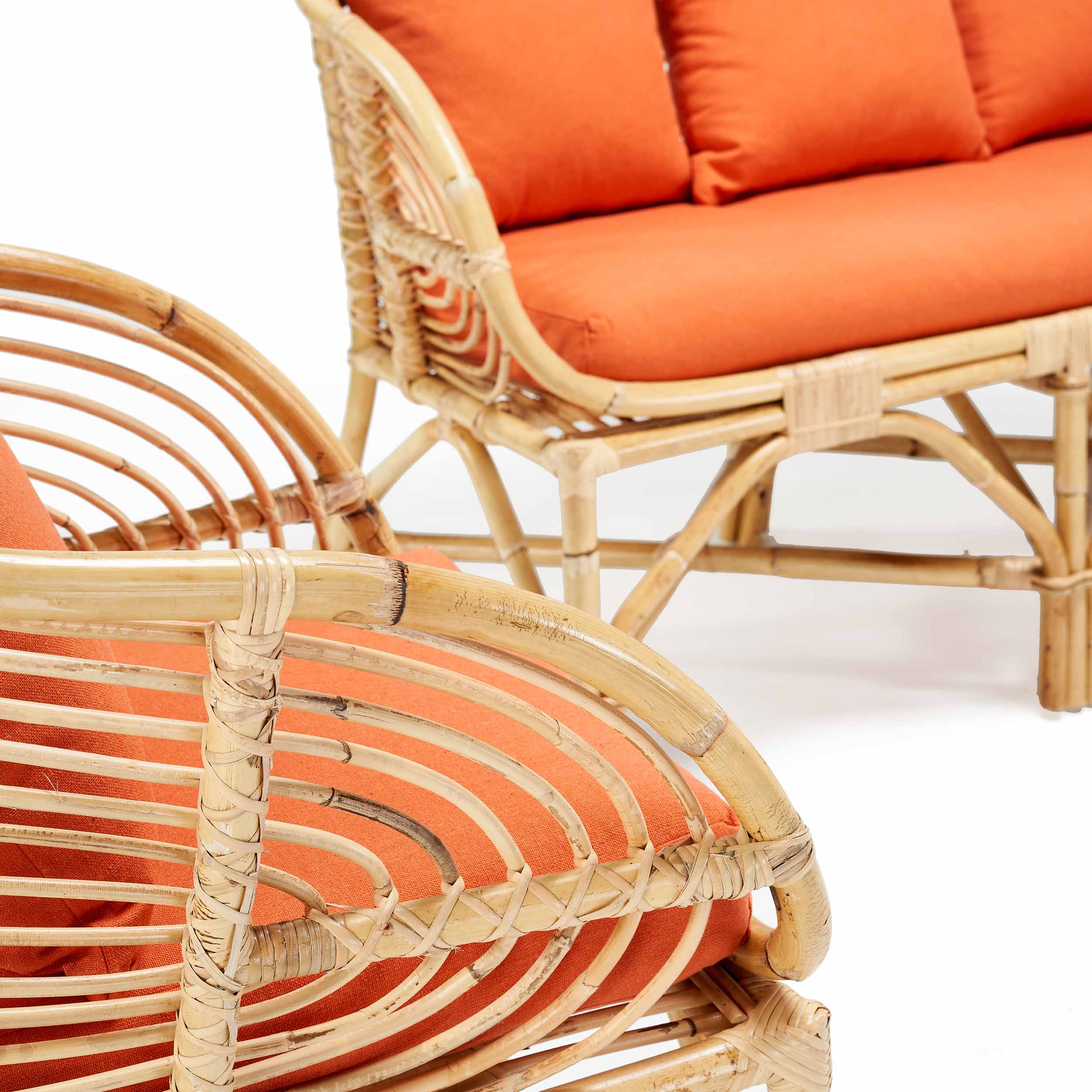 Allegra Bamboo Outdoor Set With Orange Cushions 2