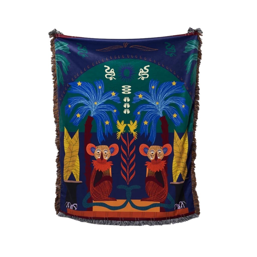 Velvet Throw Blanket with Monkeys & Palm Trees – Whimsical Winter Comfort 0