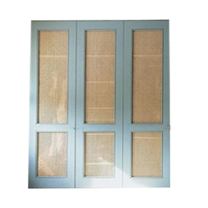 Customized Soft Blue Sliding Wardrobe with Cane Panels 0