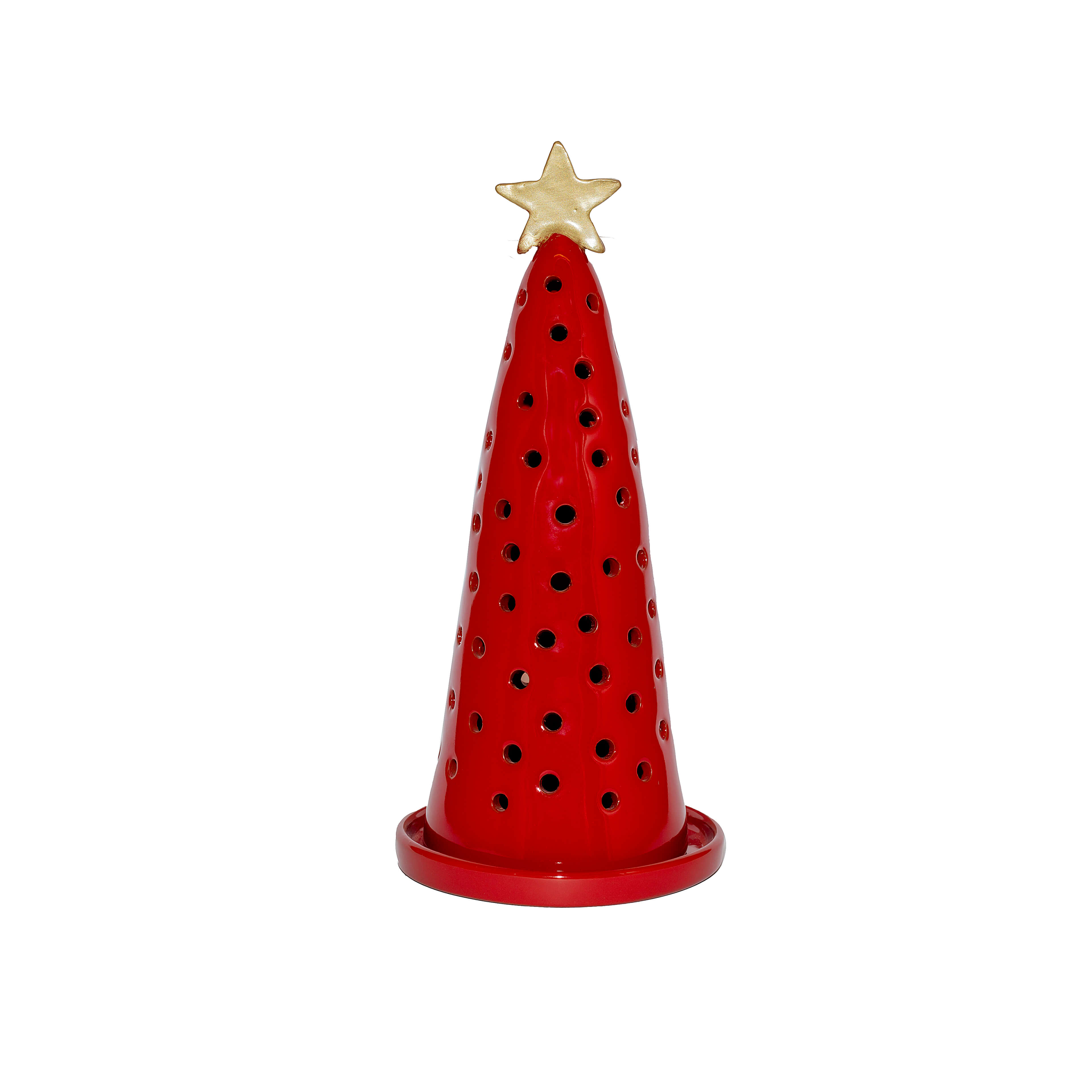 Festive Red Pottery Christmas Tree With Star 0