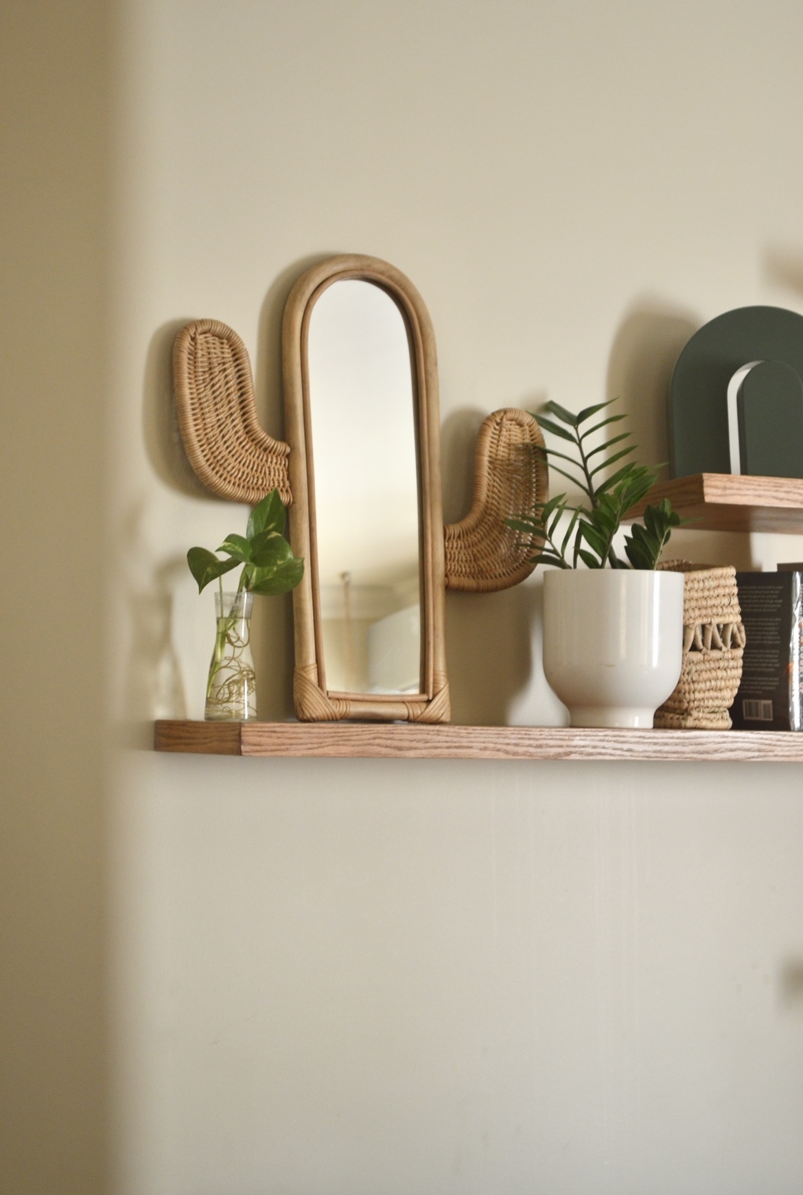 Cactus Bamboo Mirror With Rattan Accent – Rustic Charm 0