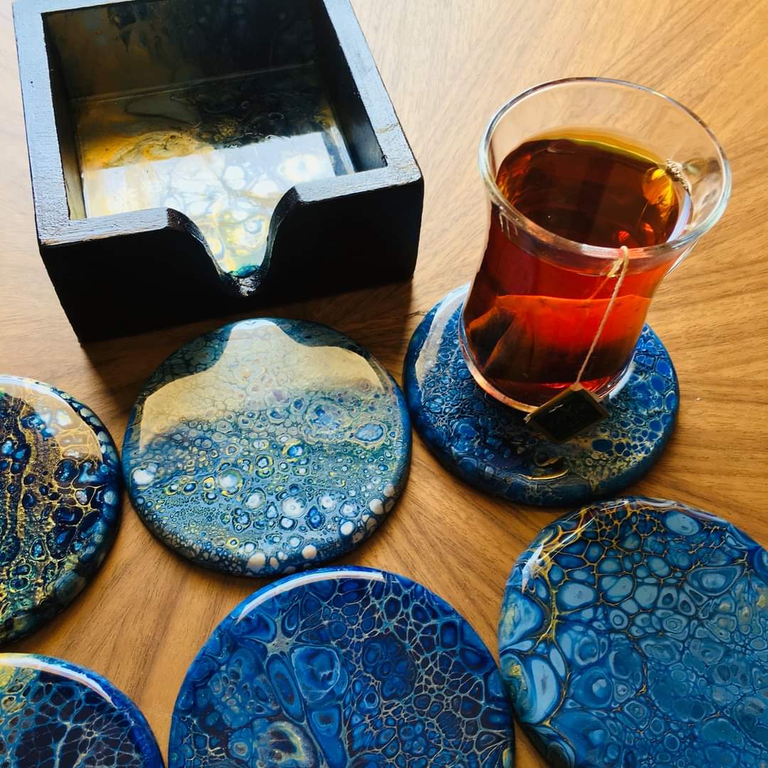 Acrylic pouring Tea coaster set 6