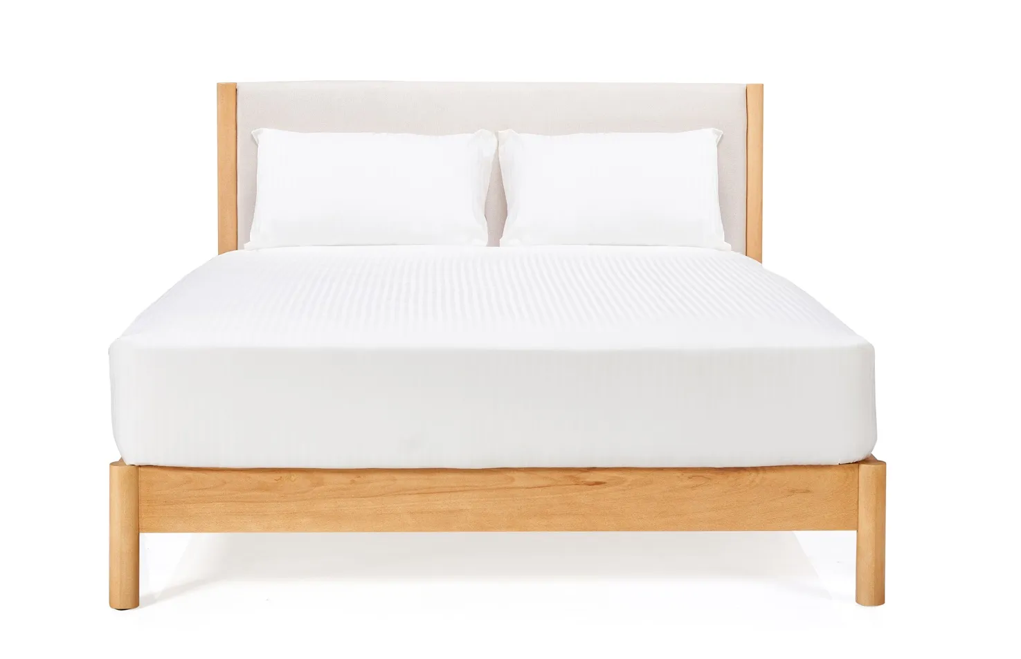 Canvas Beech Wood Bed with Upholstered Headboard 0