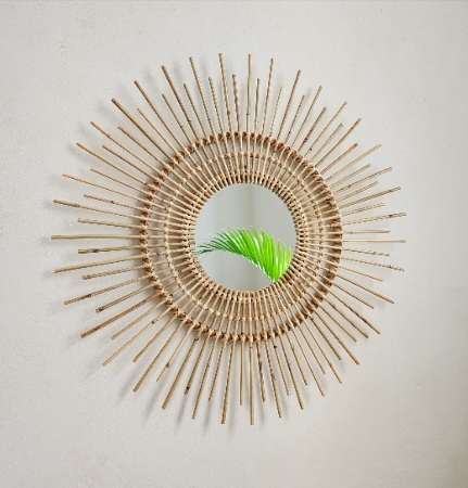 Queen Sun Handcrafted Natural Bamboo Mirror – Boho Design 0