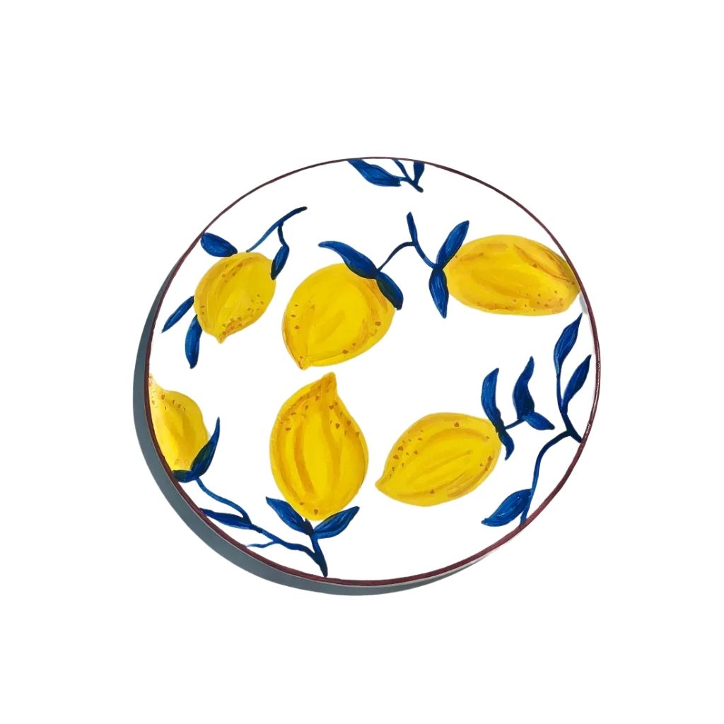 Blue Lemon Ceramic Wall Plate - Lemon & Leaf Design 0