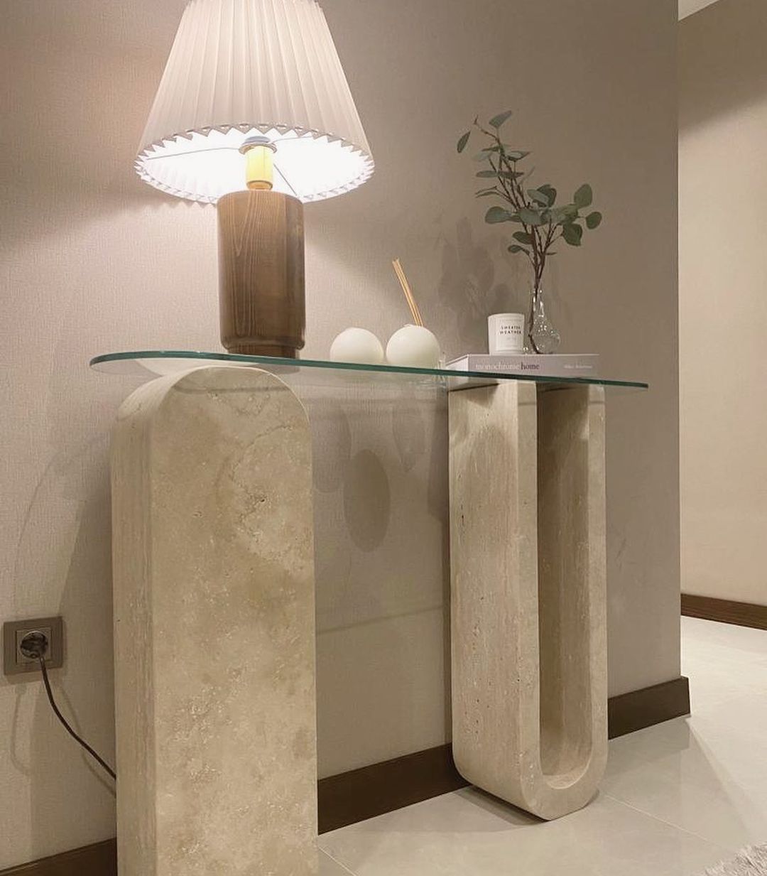 U Console Table - Travertine Marble 0