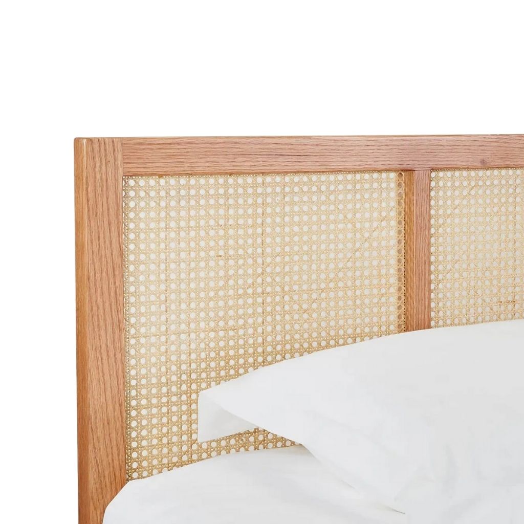 Sidra Oak Wood Bed With Cane Headboard 2