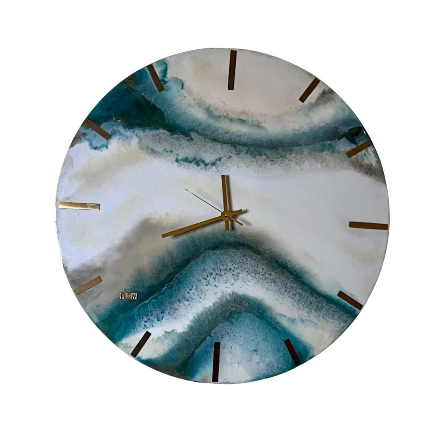 Marble Round Epoxy Wall Clock – Handmade Resin on Wood image