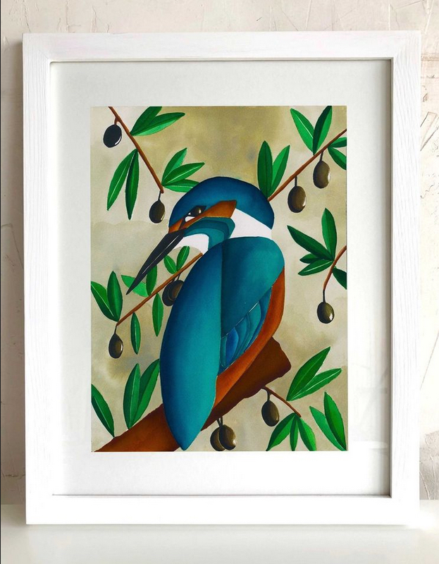 Kingfisher & Olive Tree Framed Fine Art Giclée Print 0
