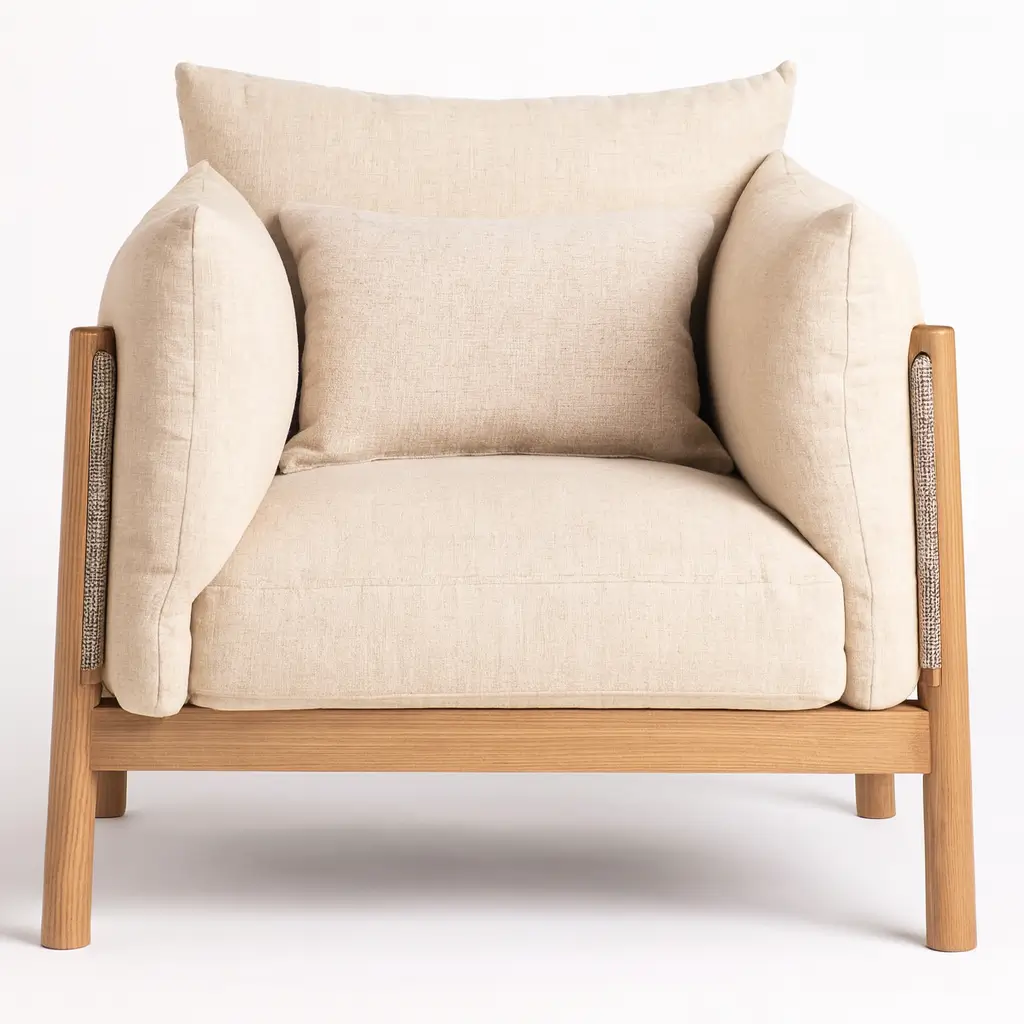 Nui Armchair - Soft Upholstery Fabric - Wooden Frame 1 1
