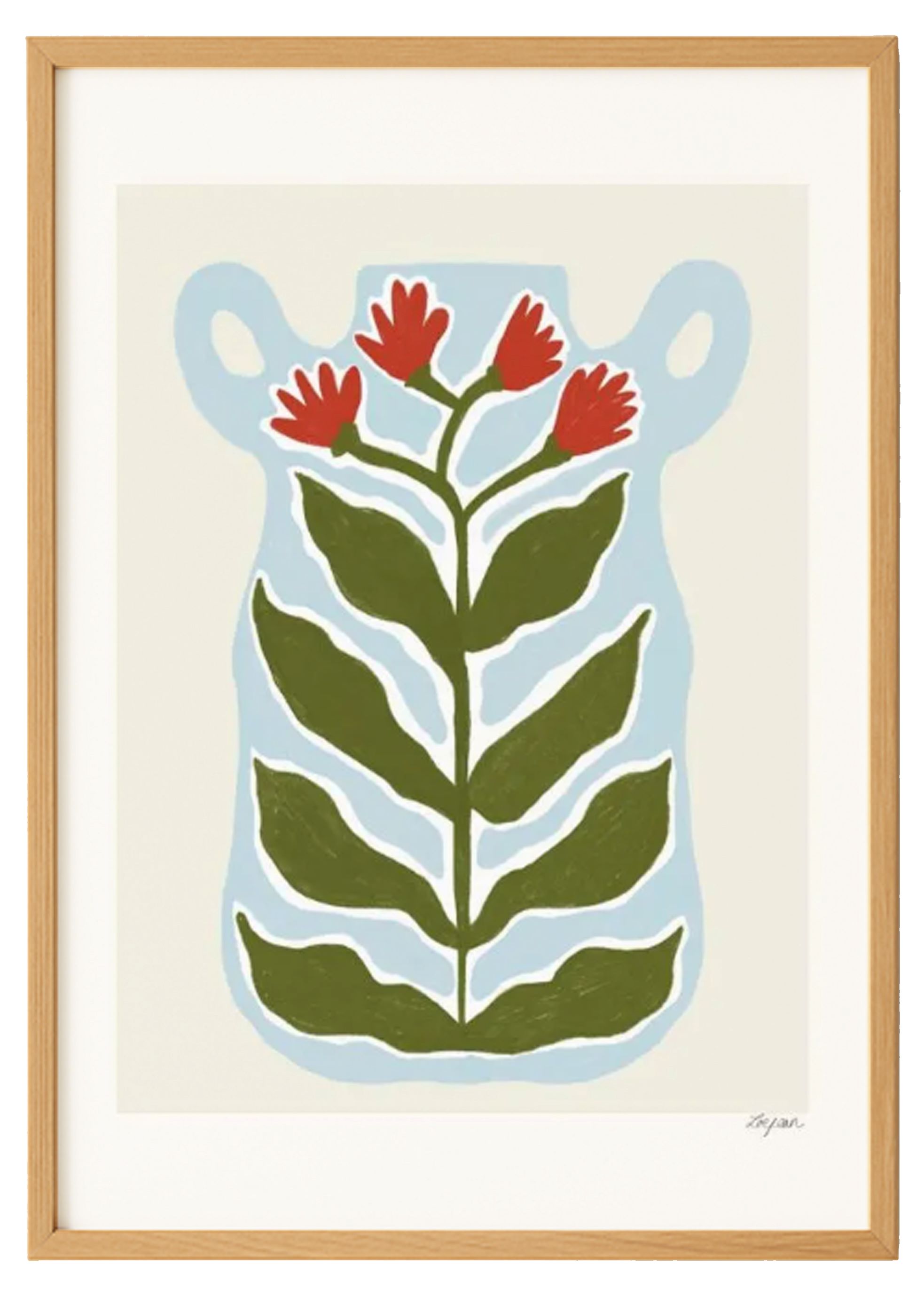 Colorful Vase Floral Print – Modern Wall Art with Red Blooms and Green Leaves image