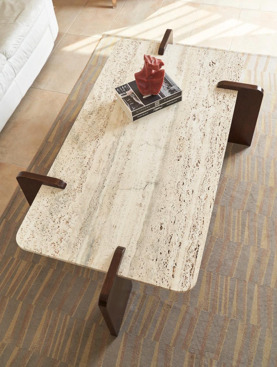 Travertine Marble Coffee Table With Wooden Base 0