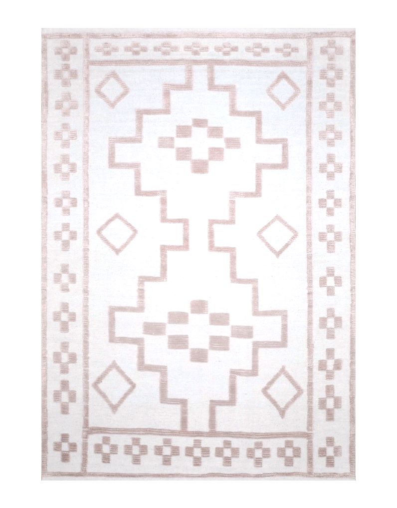 Handwoven Kilim Wool Rug Blush and White 0