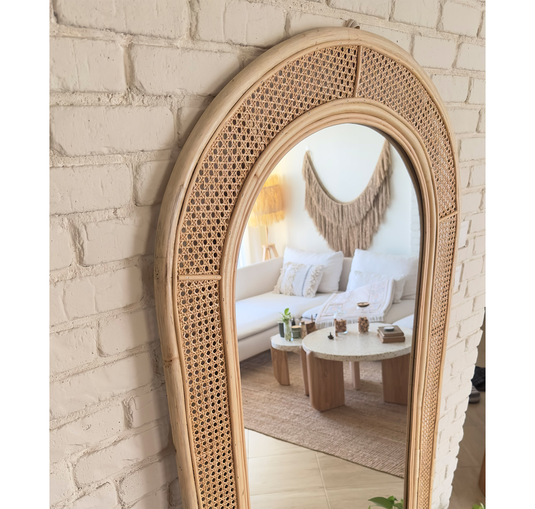 Josie Handcrafted Boho-Style Cane and Bamboo Mirror 4
