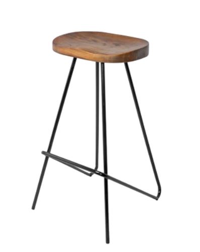 Log Bar Stool With Wooden Seat and Black Metal Frame 0