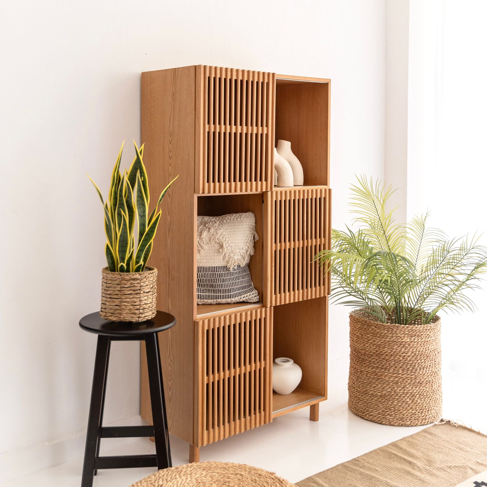 Beyla Shelf Unit In Natural Beech Wood With Oak Veneer 1