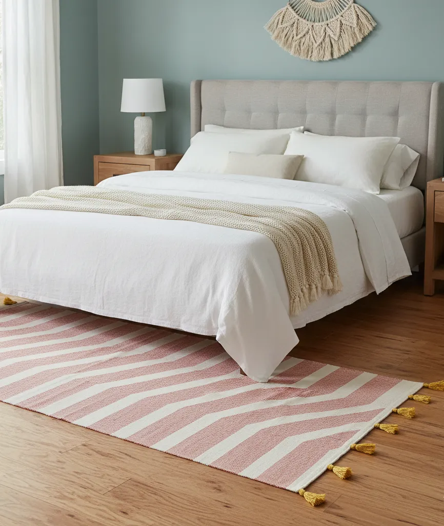 Current Pink Chevron Handwoven Cotton Rug – 100% Natural Cotton 2