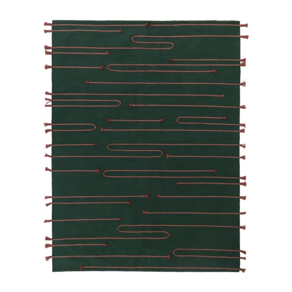 Emerald Green Handwoven Rug with Red Accent Detailing – Modern Minimalist Design 0
