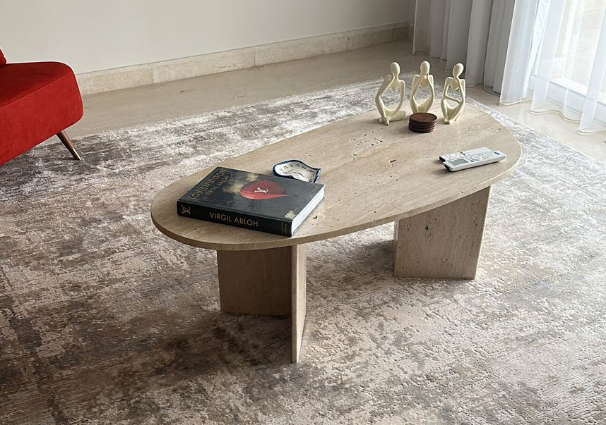 Travertine Marble Coffee Table - Oval Design 1