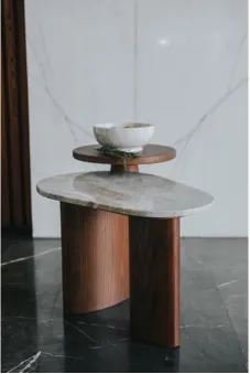 Georgia Side Table Set of 2 - Marble & Pitch Pine Wood 1