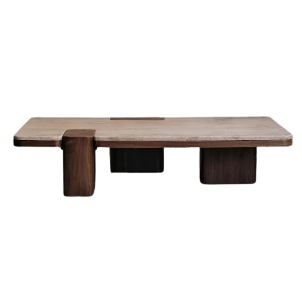 Coco Coffee Table - Travertine Marble Top - Walnut Veneer 0
