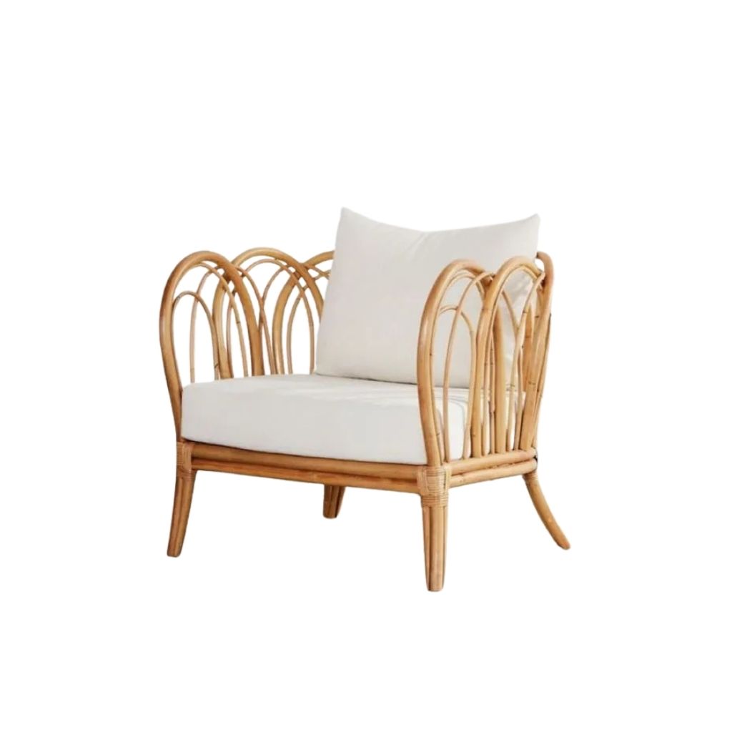 Curved Bamboo Armchair With Natural Frame and Cushions 0