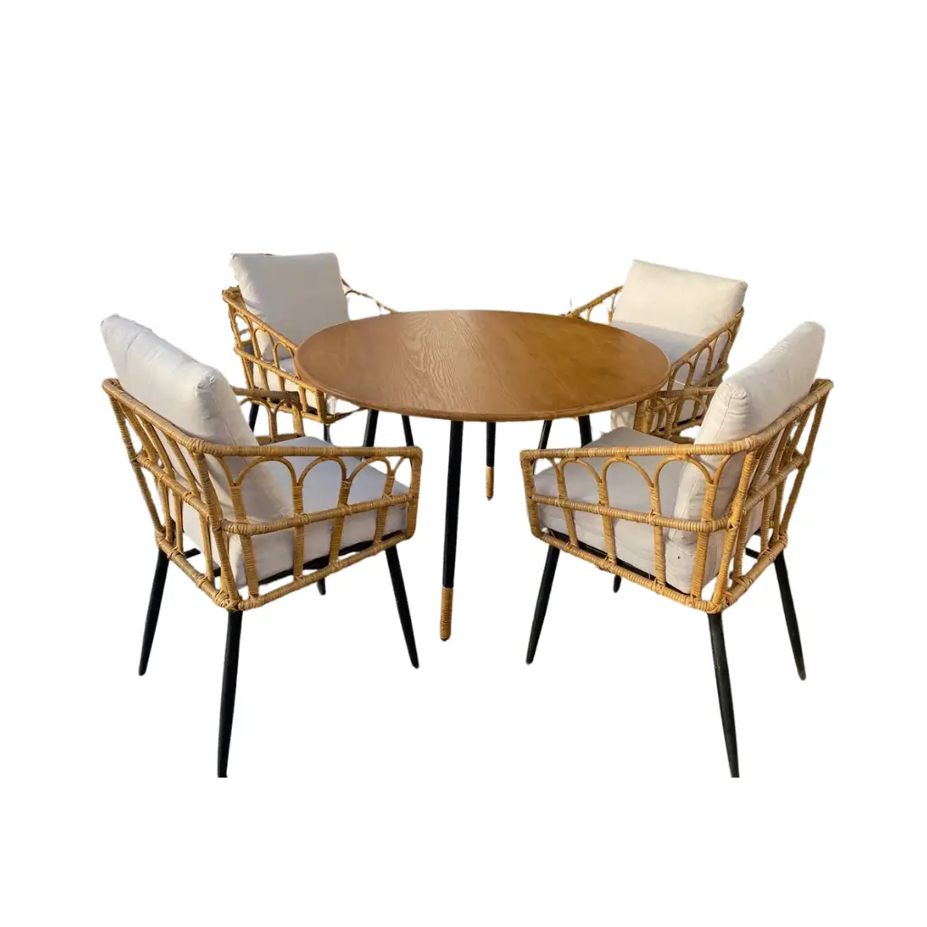 Bamboo & Metal Dining Table Set 0