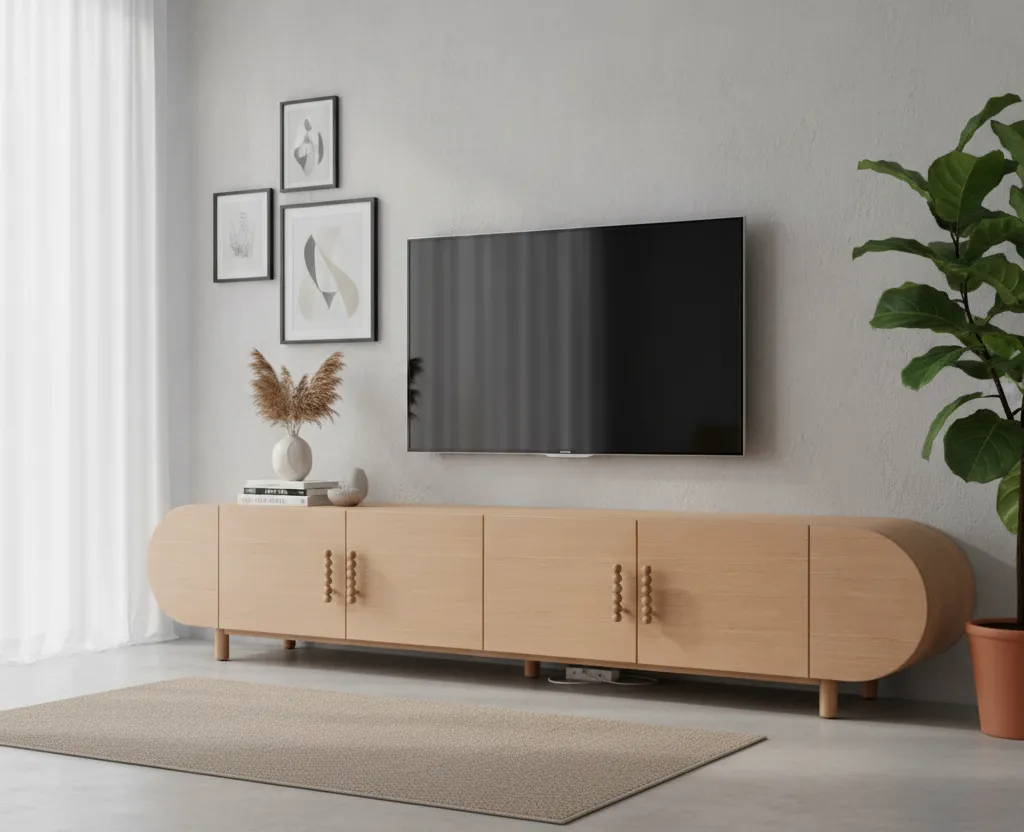 Bubbles TV Unit - Oak Veneer with Turnery Handles 1