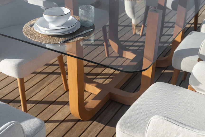 Lune Beech Wood Dining Table With Black Glass Top 2