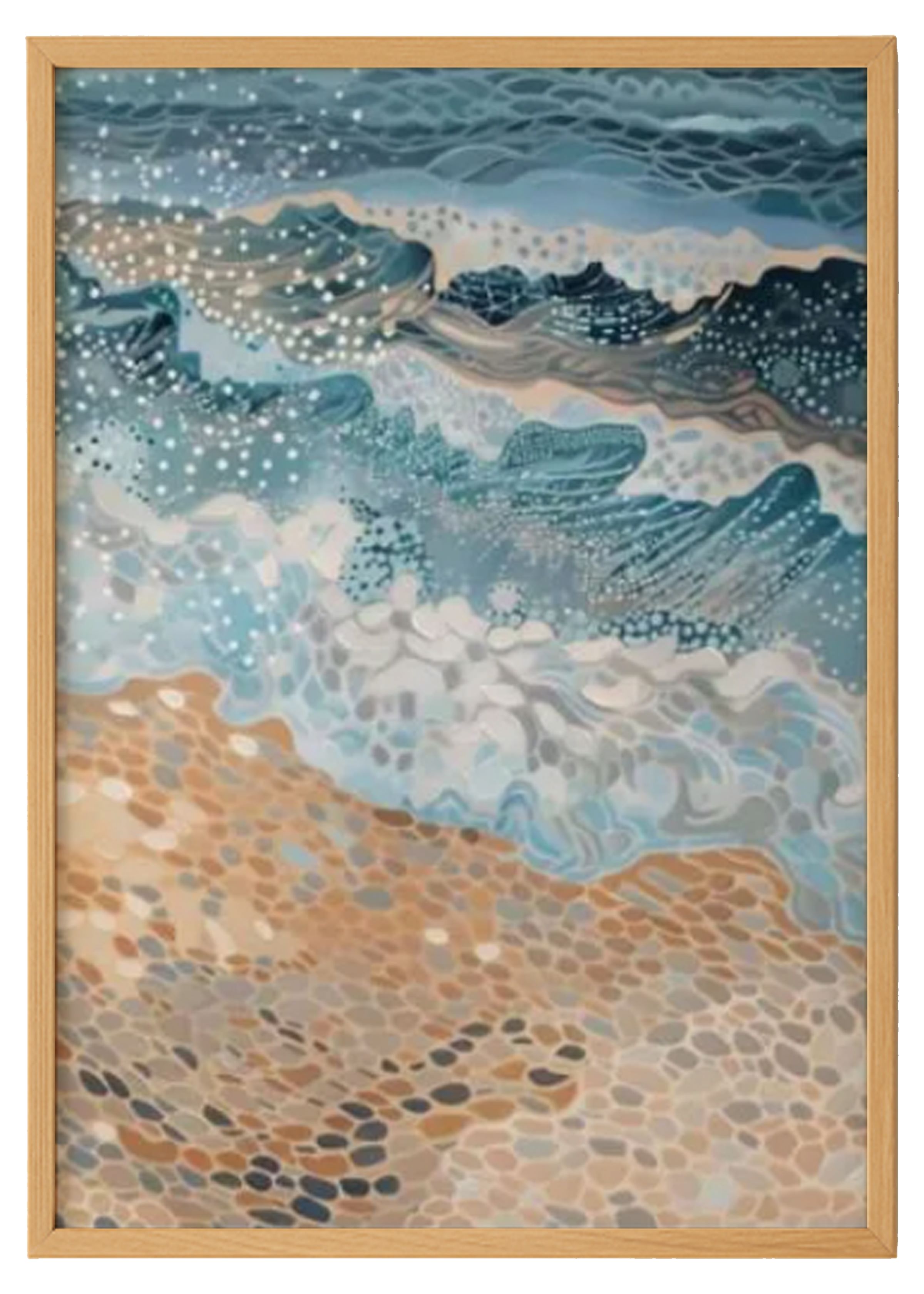 Waves Printed Artwork With Wooden Frame 0