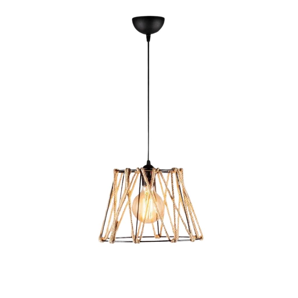 Modern Jute Pendant Light With Black Steel Frame - YL728 0