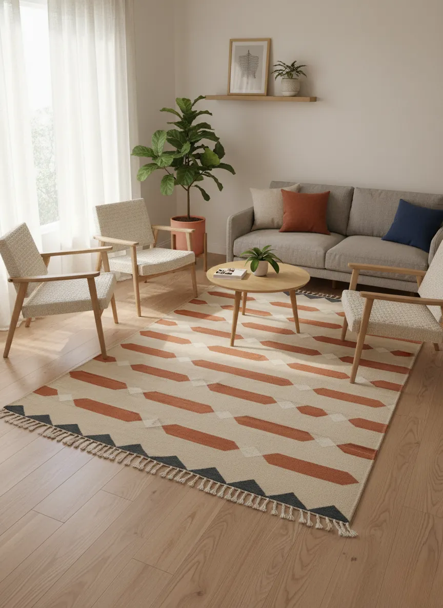 Bricks Wool Rug – Handwoven Geometric Design on Cotton Base 1