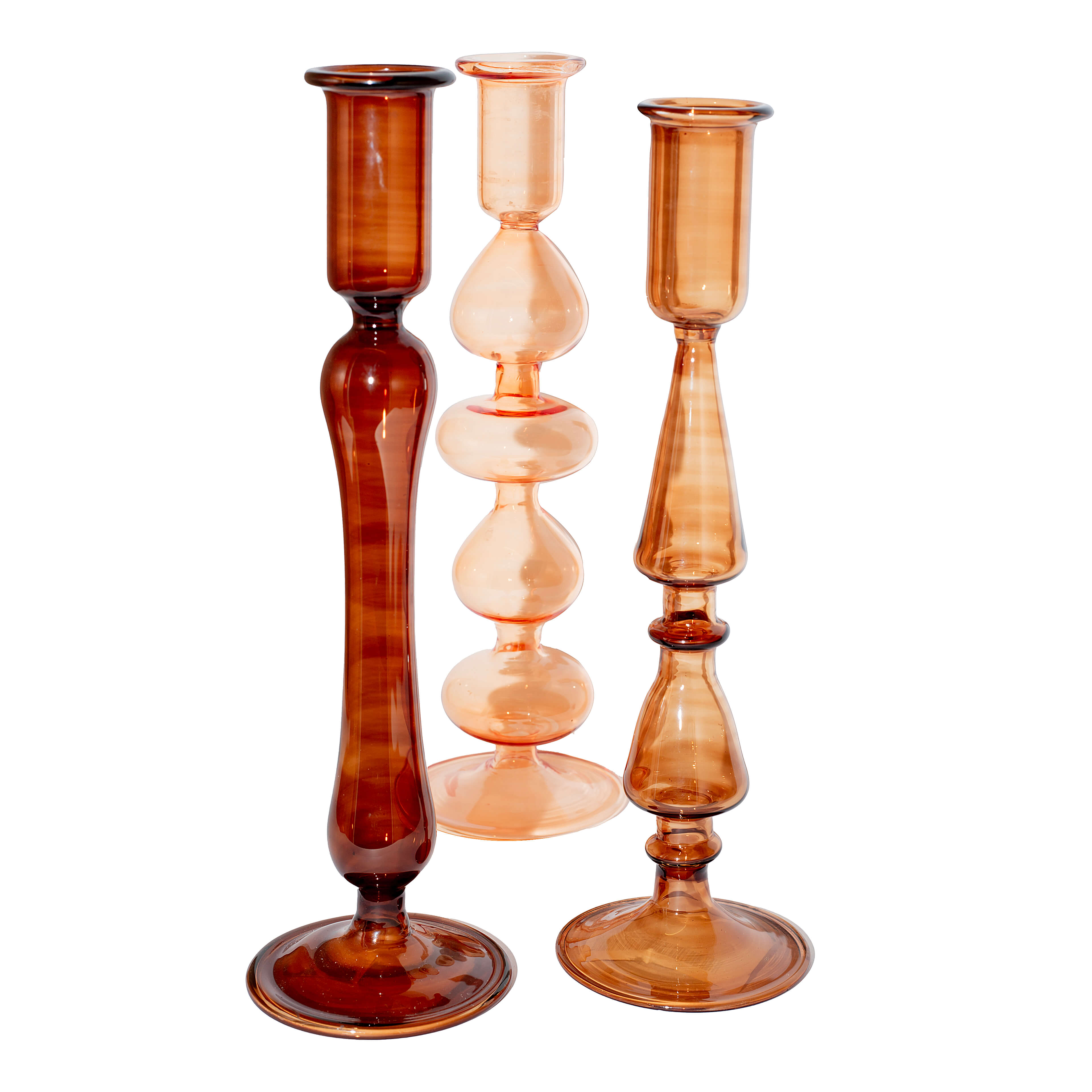 Shades of Fall Glass Candle Holders – Set of 3 Decorative Modern Stands 0