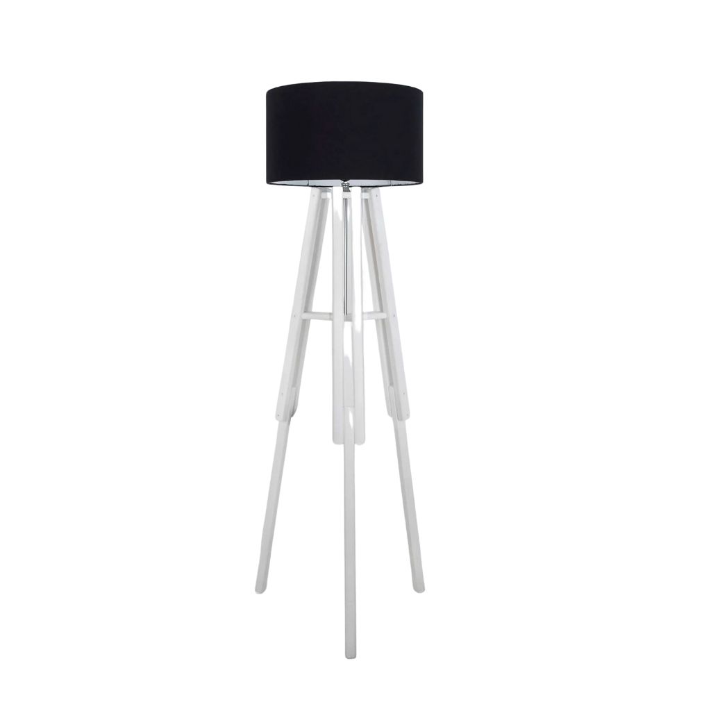 Modern Floor Lamp - White Beech Tripod & Black Fabric Shade - NCA9 0