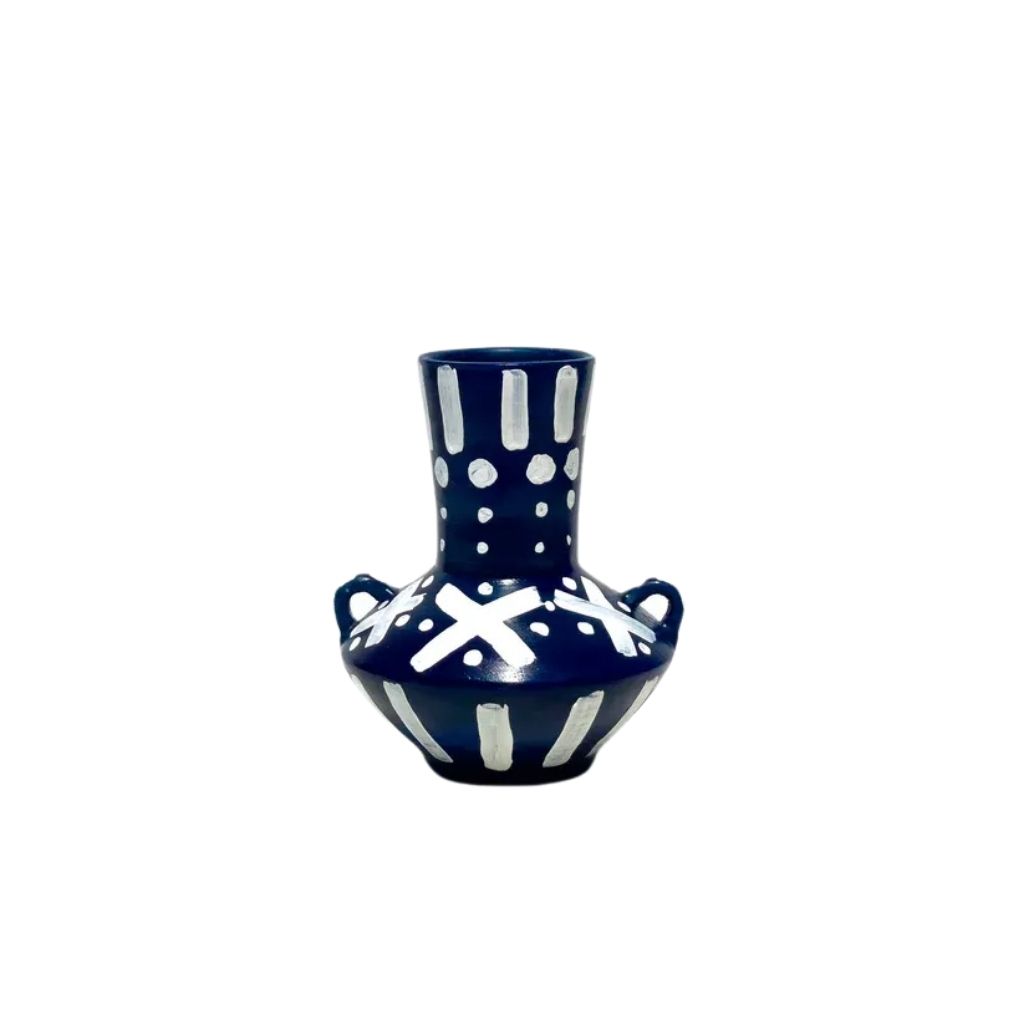 Navy Blue Patterned Pottery Vase 0