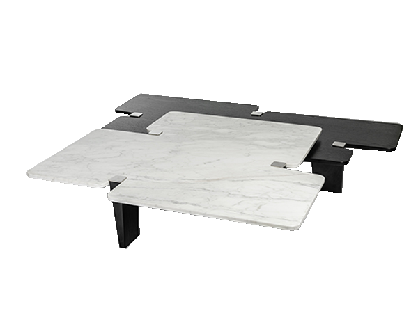Miami Coffee Table Set - Carrara Marble Top - Black & White 0