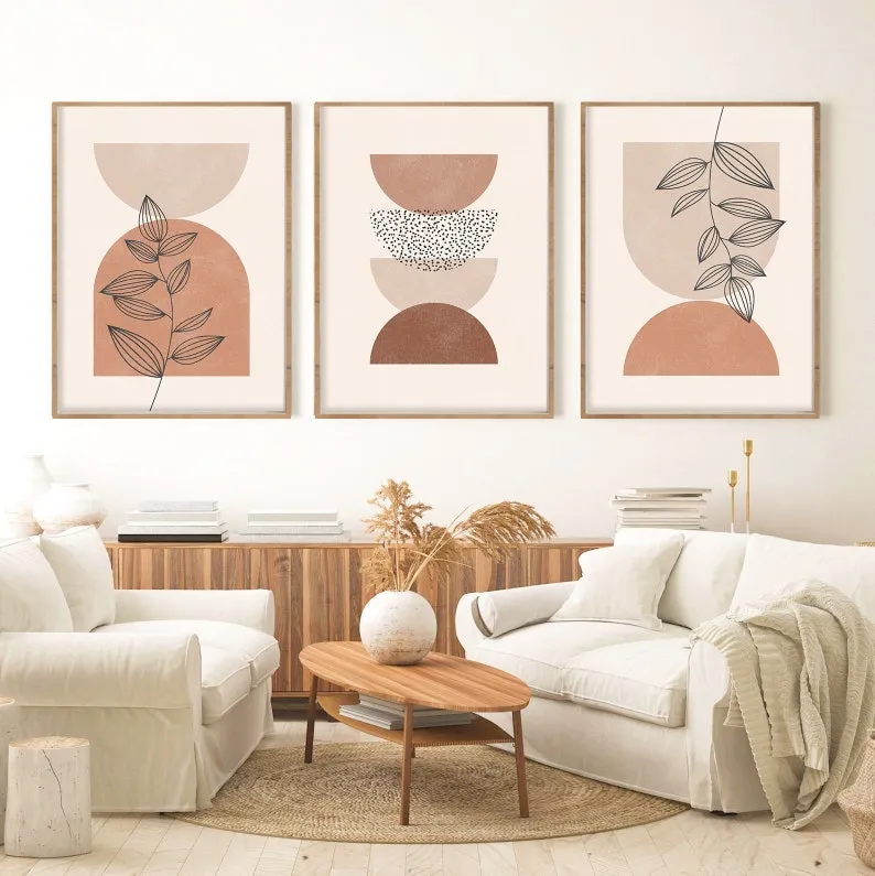Minimalist Abstract Arches Printed Artwork with Botanical Design - Set of 3 1