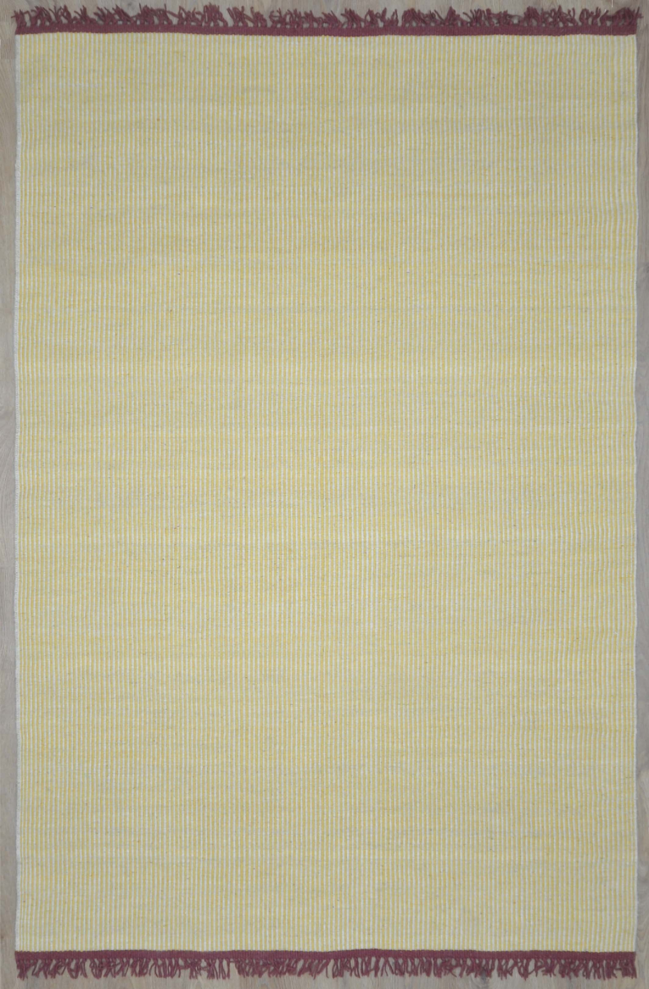 Handwoven Natural Wool Kilim – Yellow Striped Design With Fringes 0