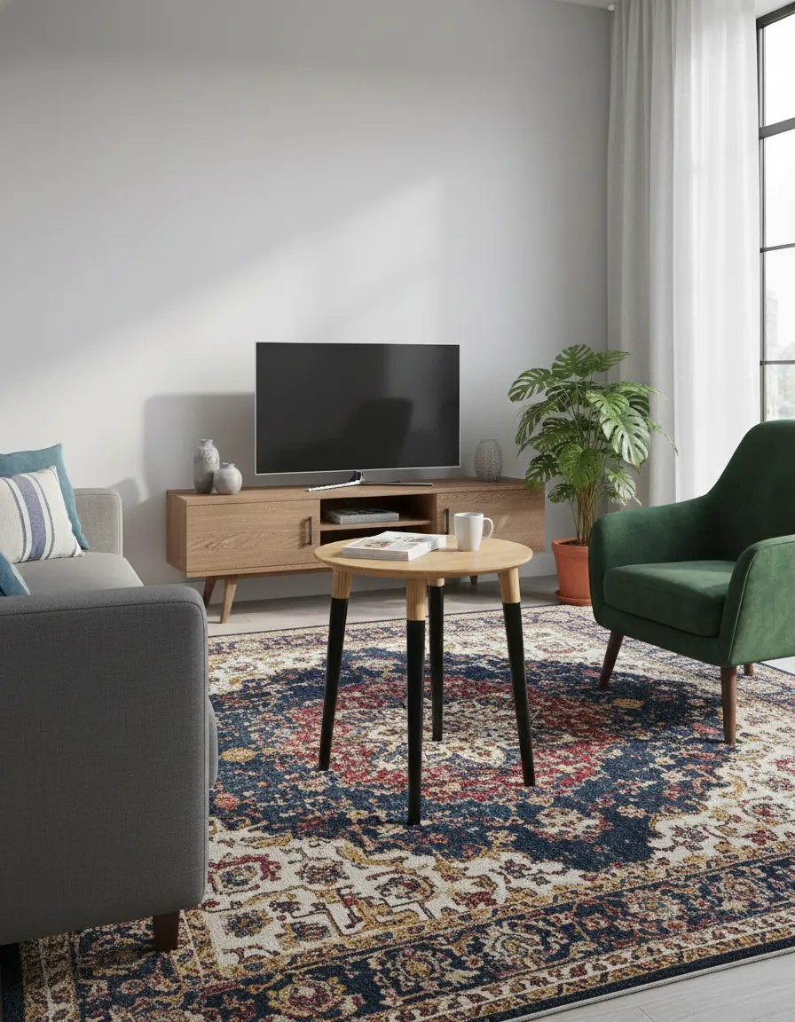 Basic Side Table Colored Legs - Oak Veneer - Round Design (Black) 3