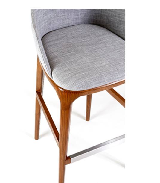 Carpenter Wooden Bar Stool With Upholstered Seat and Curved Backrest 1