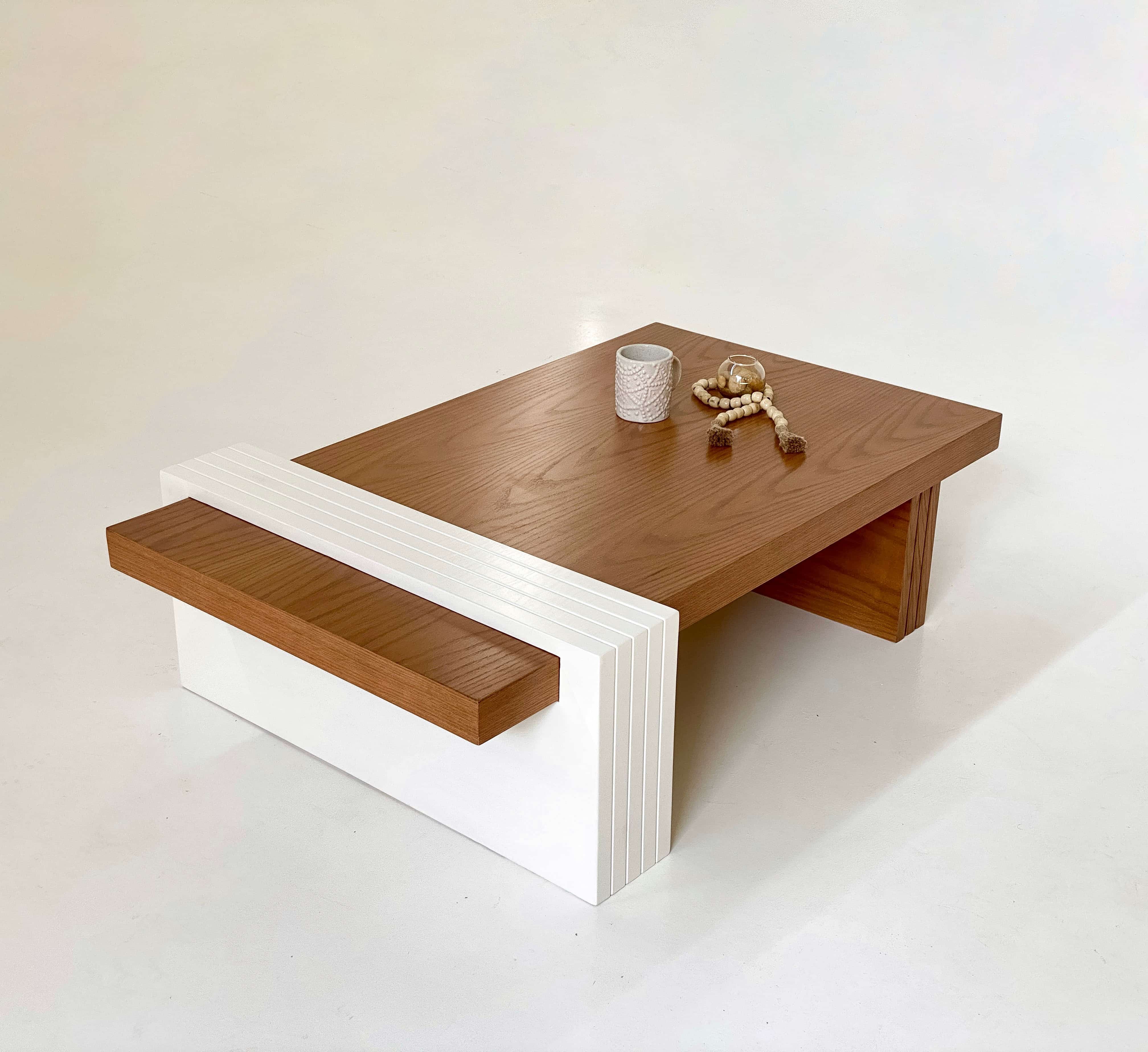 Natural & White Coffee Table - Beech Wood & Oak Veneer 2