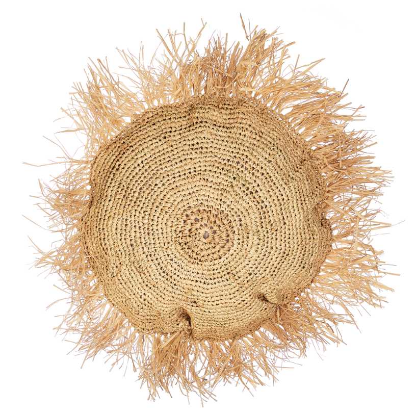 Round Raffia Cushion with Fringe 0